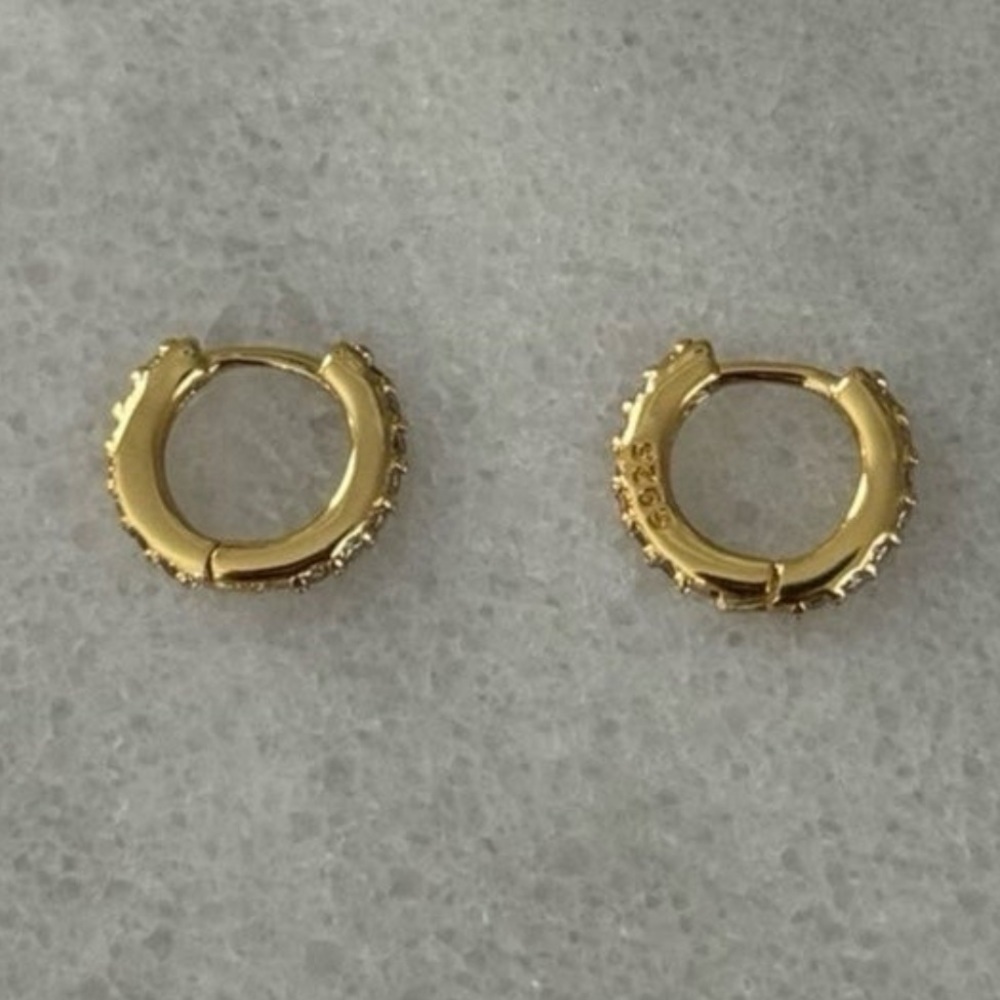 COPY - COPY - Gold Crystal Paved Mini Small Huggie Hoop Earrings Sterling Silve… - Picture 5 of 5
